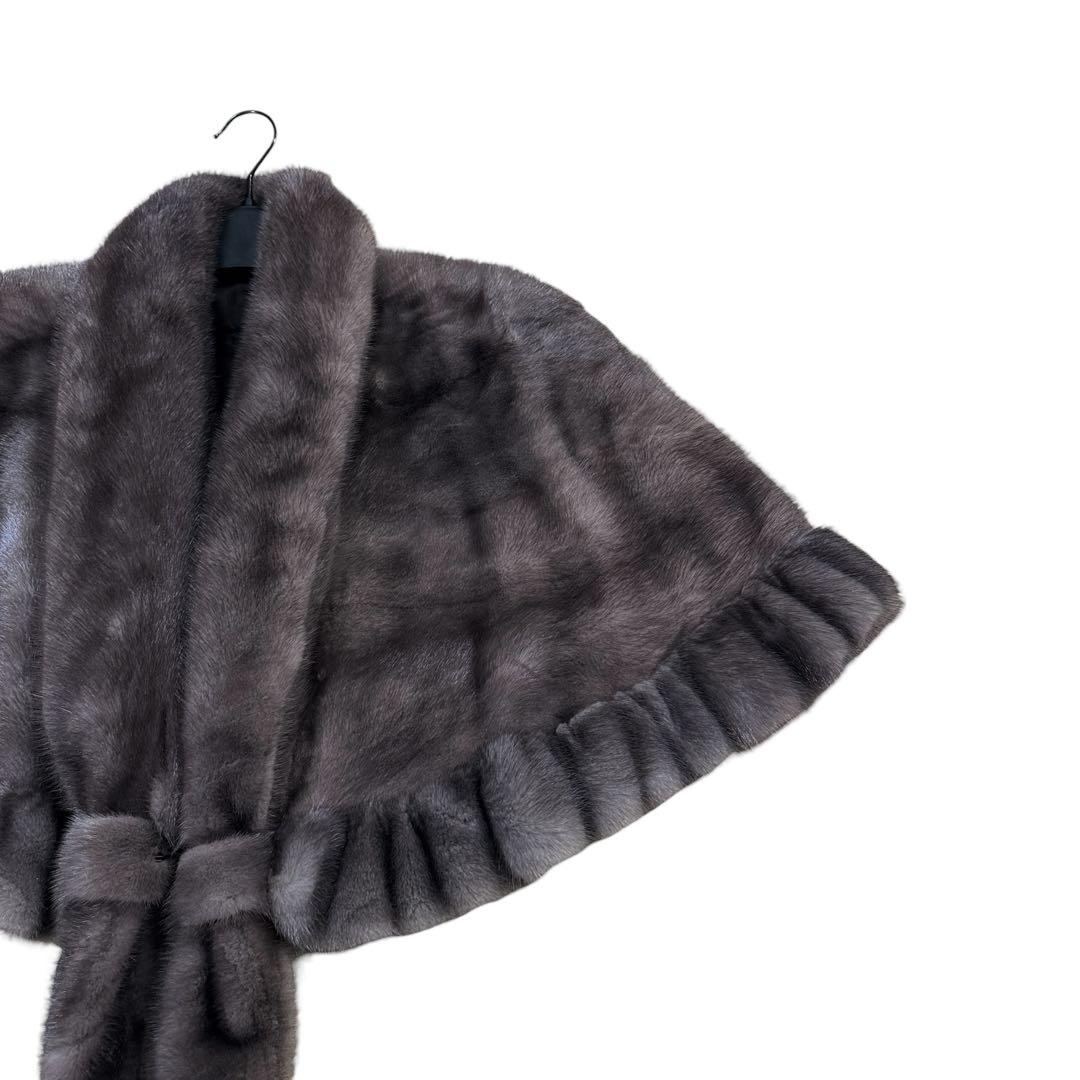 ブルーアイリスミンク ケープ リアルファー プリーツ レディース