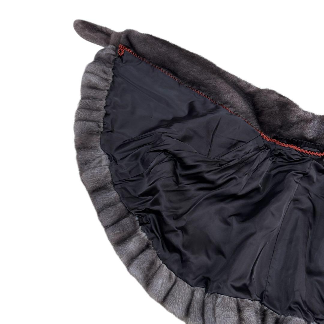 ブルーアイリスミンク ケープ リアルファー プリーツ レディース