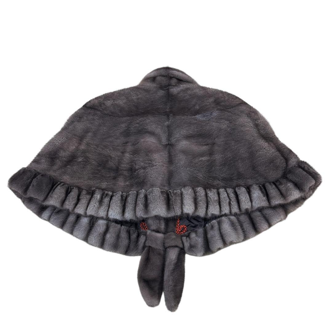 ブルーアイリスミンク ケープ リアルファー プリーツ レディース