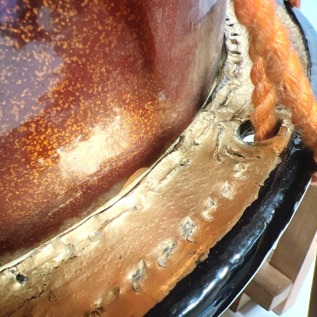 【美品・締め太鼓】　和太鼓 34.5cm×17cm 打楽器　和楽器　台座　金彩