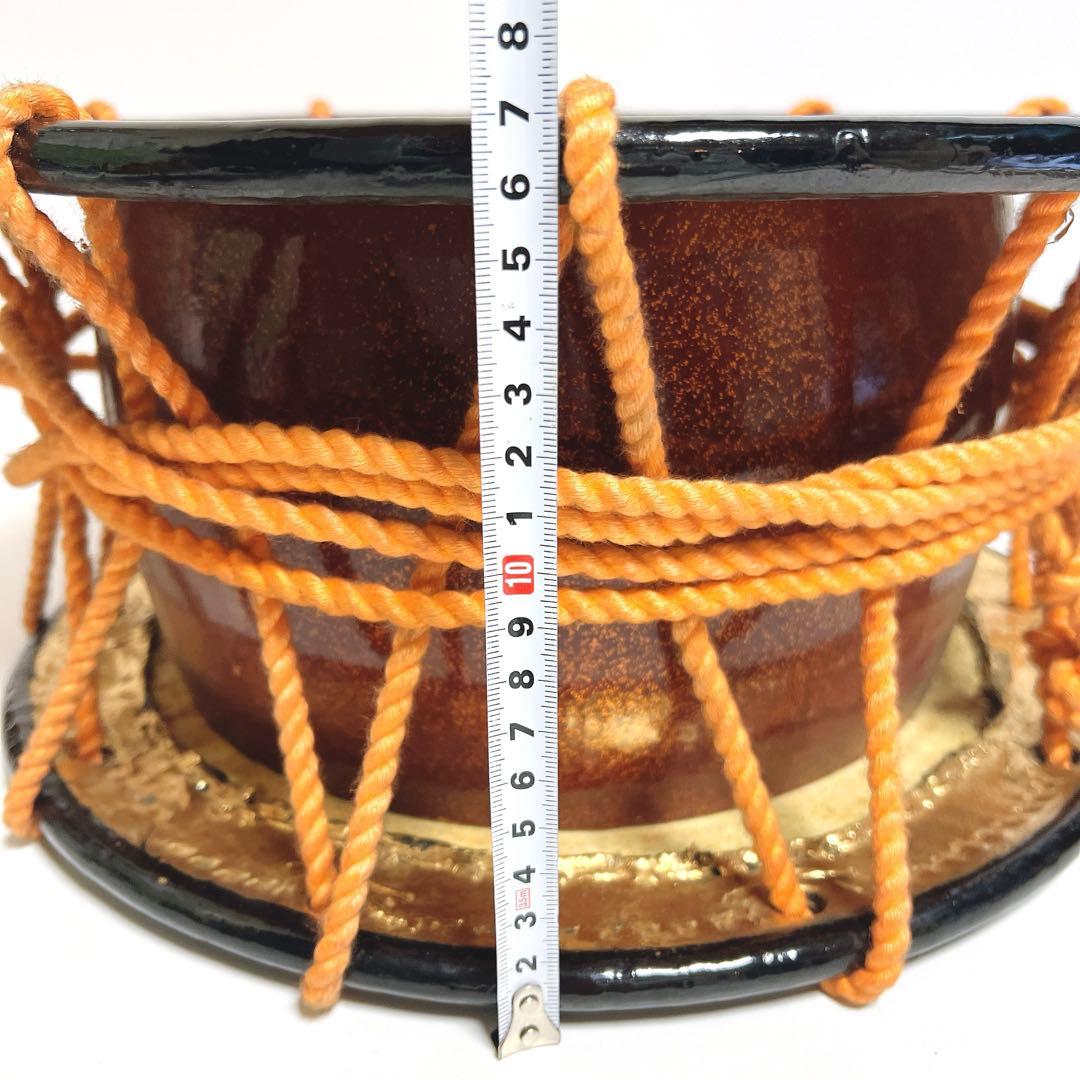 【美品・締め太鼓】　和太鼓 34.5cm×17cm 打楽器　和楽器　台座　金彩