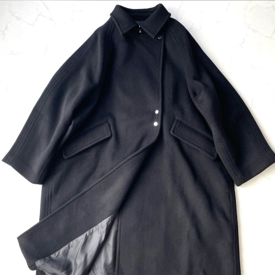 シップスエニィ 25AW バルマカーン コクーンコート ロング ウール ブラック