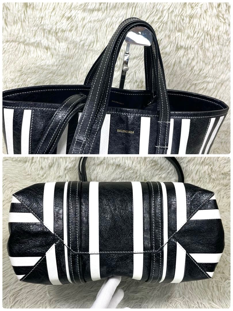 美品‼️ バレンシアガ　トートバッグ　バルベス　ストライプ　2way レザー