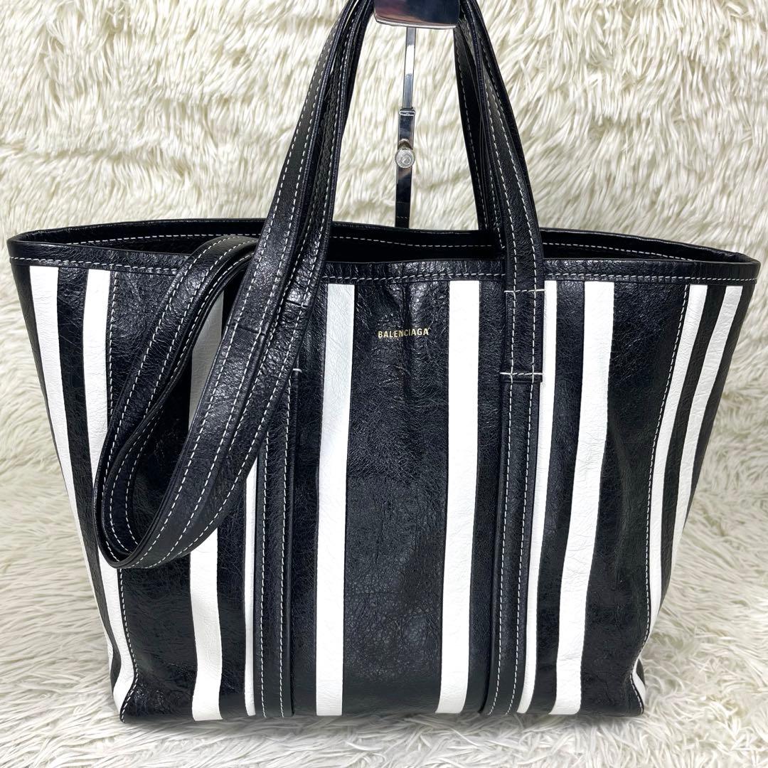 美品‼️ バレンシアガ　トートバッグ　バルベス　ストライプ　2way レザー