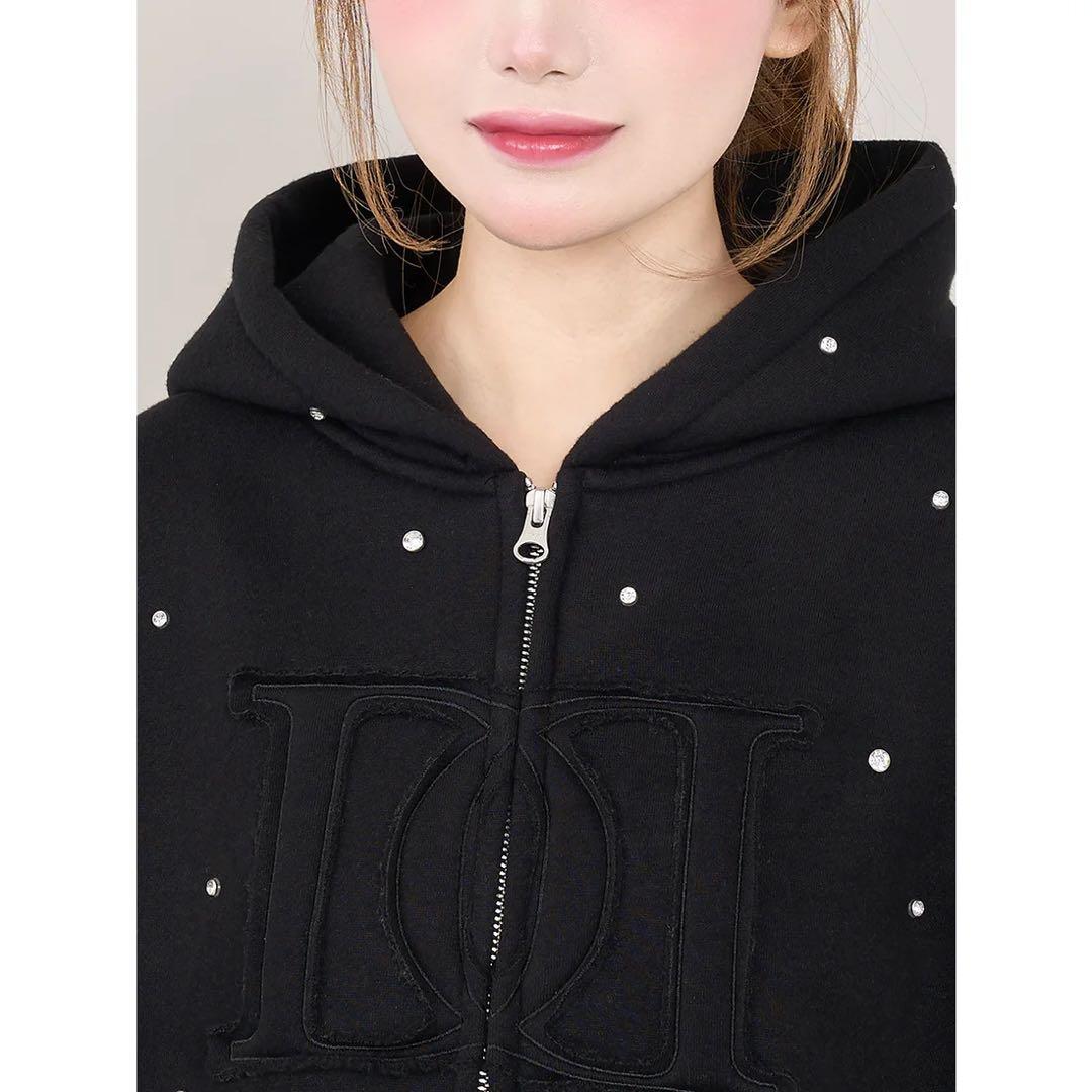 新品タグ付 ダーリッチ ブラック DDロゴビジュージップパーカー F フリー