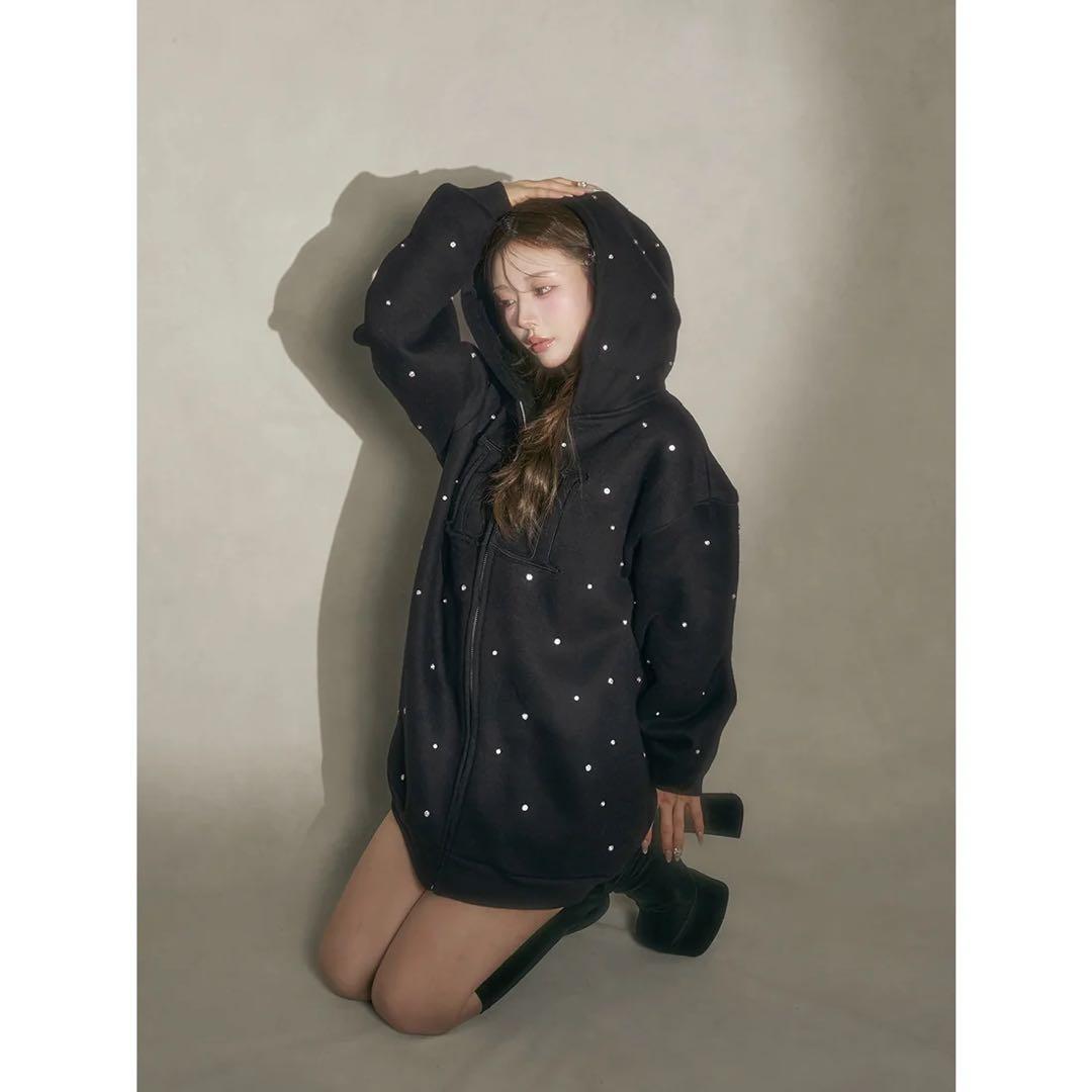 新品タグ付 ダーリッチ ブラック DDロゴビジュージップパーカー F フリー