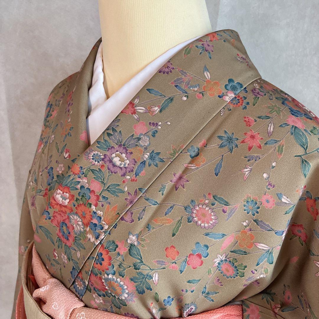 小紋　フルセット　着物　正絹　ロング丈　小花好きさん　大人の小花　J5