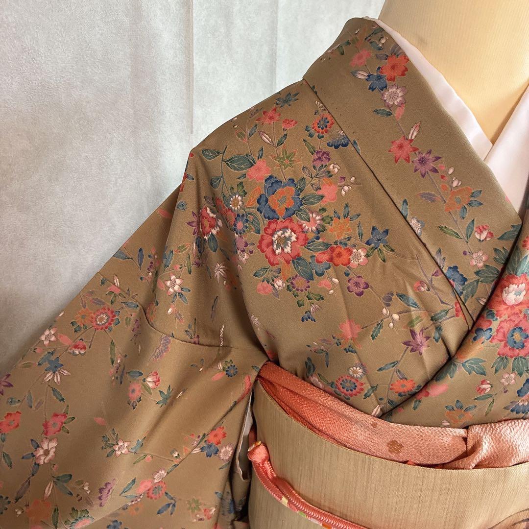 小紋　フルセット　着物　正絹　ロング丈　小花好きさん　大人の小花　J5