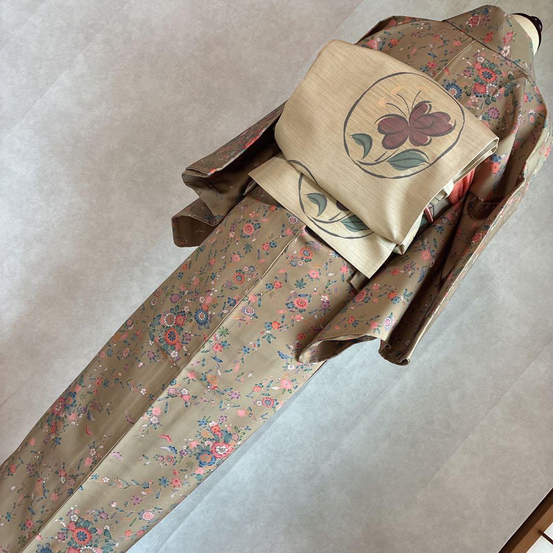 小紋　フルセット　着物　正絹　ロング丈　小花好きさん　大人の小花　J5