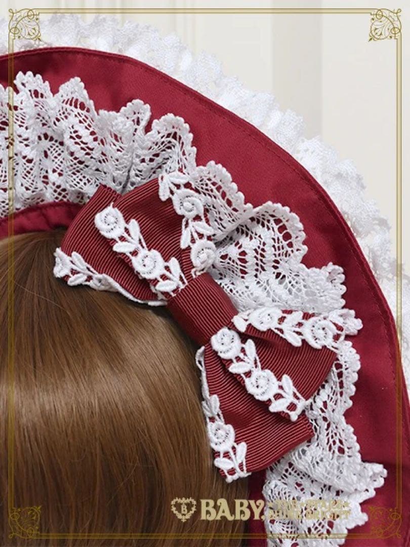 処分価格❗️BABY トーションレースのフルボンネット　エンジ