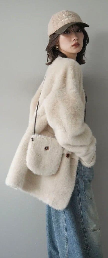 〈新品未使用タグ付〉Lumier バッグ付ノーカラーコート/ベージュ