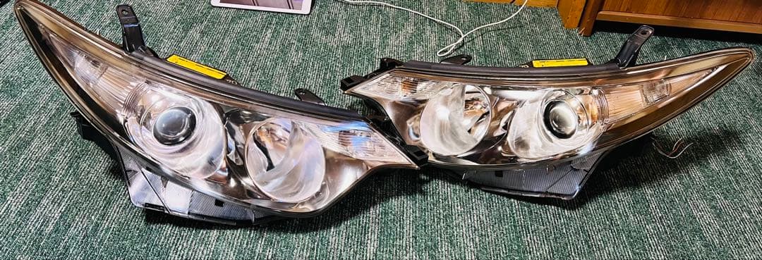 エスティマ 前期 HID 右左 ヘッドライト セット レベ付き グリーンメッキ