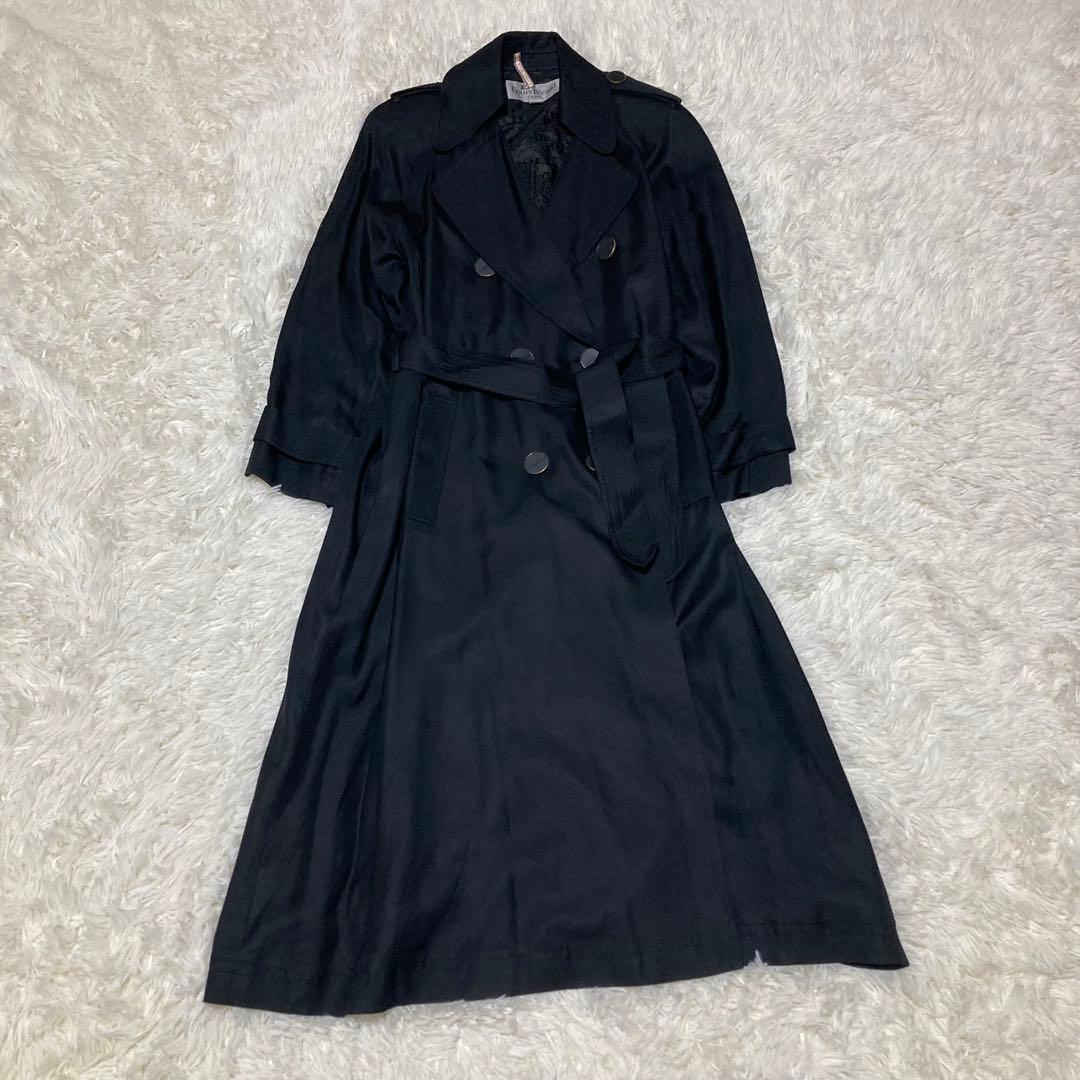 シルク100% ルイフェロー トレンチコート 裏地総柄 ベルト Aライン 黒 9