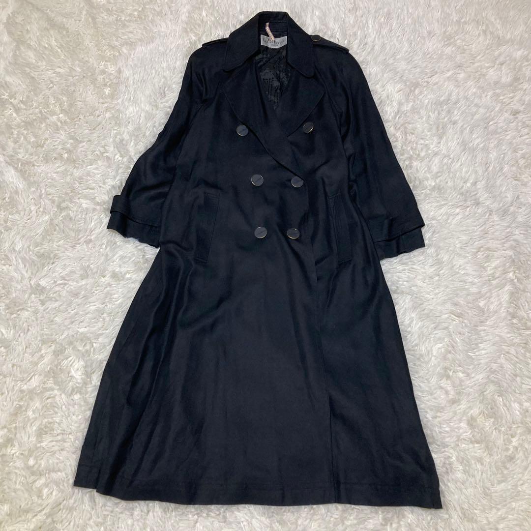 シルク100% ルイフェロー トレンチコート 裏地総柄 ベルト Aライン 黒 9