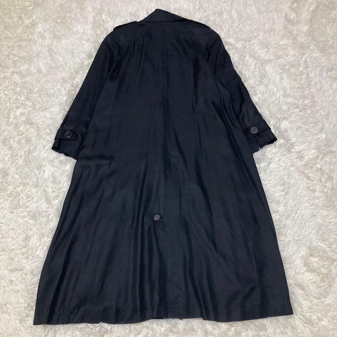 シルク100% ルイフェロー トレンチコート 裏地総柄 ベルト Aライン 黒 9