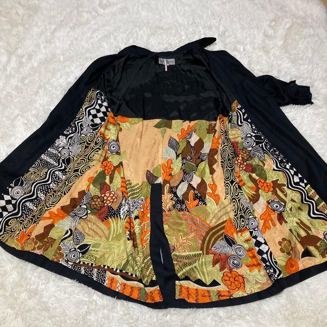 シルク100% ルイフェロー トレンチコート 裏地総柄 ベルト Aライン 黒 9