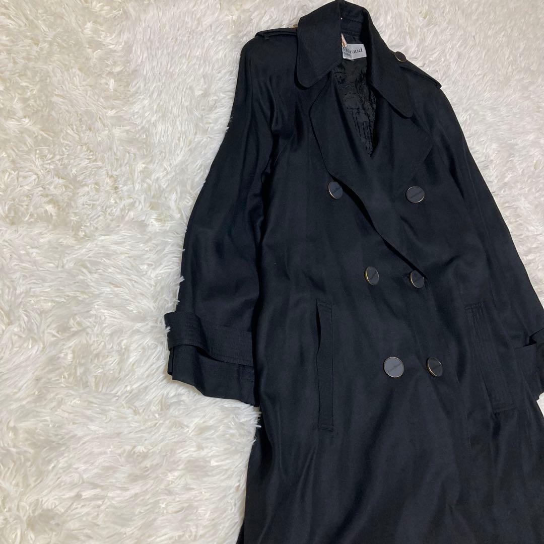 シルク100% ルイフェロー トレンチコート 裏地総柄 ベルト Aライン 黒 9
