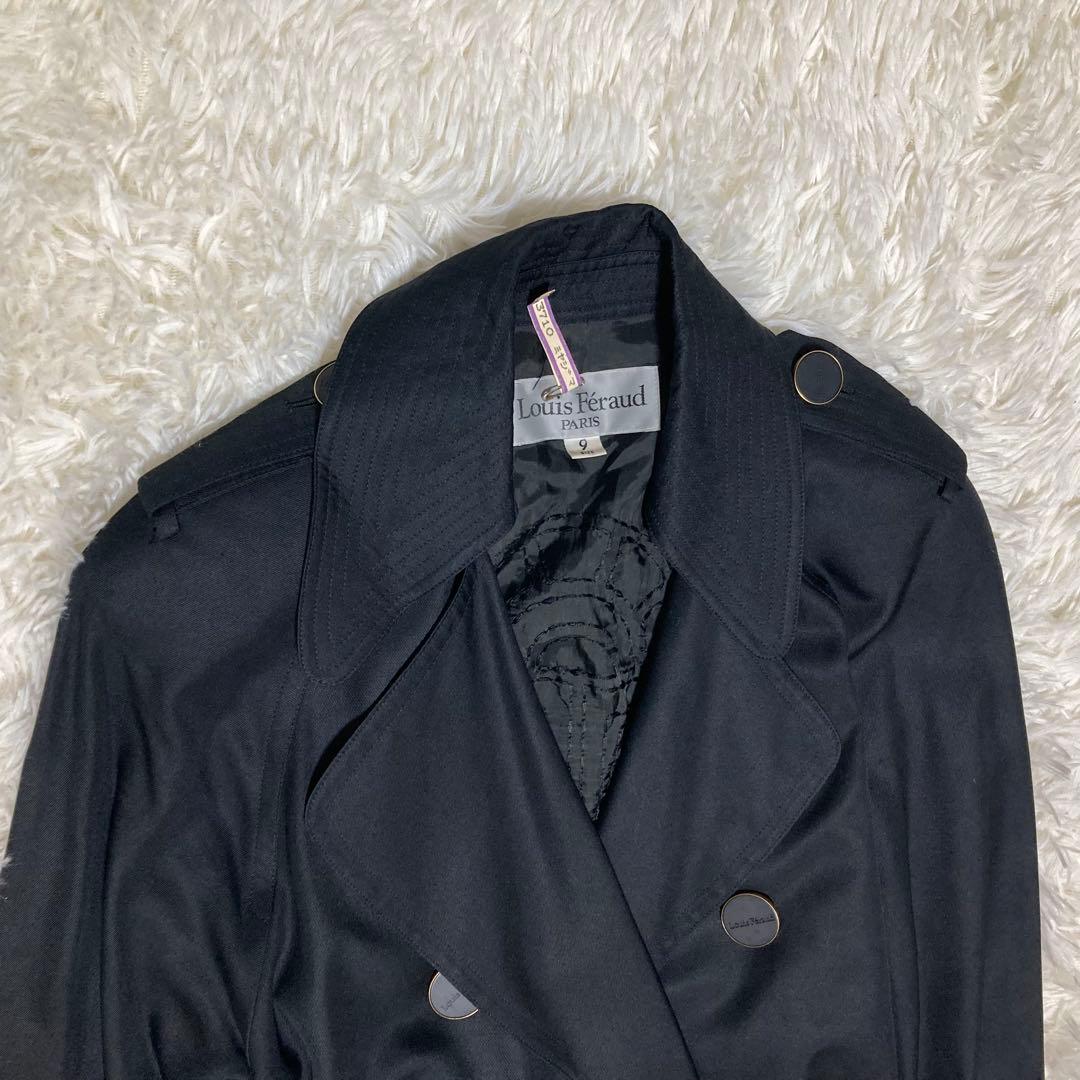 シルク100% ルイフェロー トレンチコート 裏地総柄 ベルト Aライン 黒 9