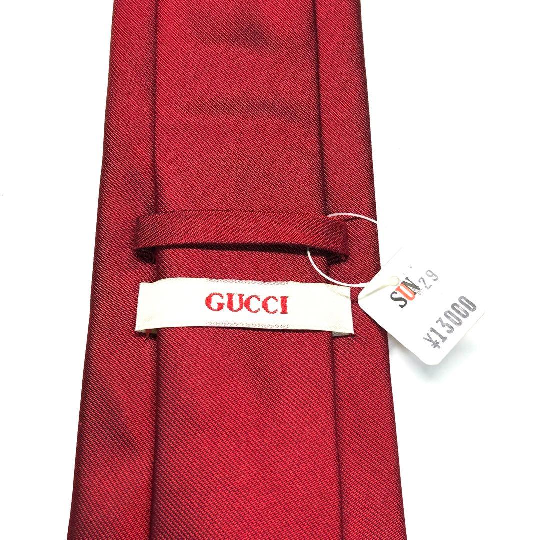 【新品タグ付き✨】オールドグッチ ネクタイ レッド 無地 クリケット ロゴ 希少
