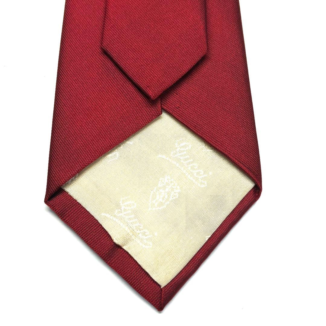 【新品タグ付き✨】オールドグッチ ネクタイ レッド 無地 クリケット ロゴ 希少