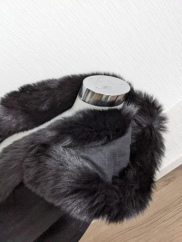 A794　フォックス　カシミヤ　ウール　マント　ショール　ケープ　フード付