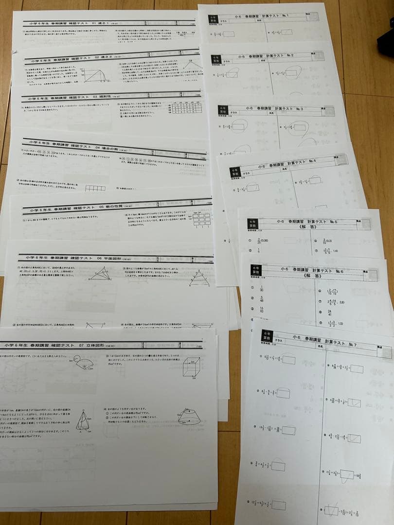 能開センター小６公開模試一年分4科目、算数最難関資料、春季講習資料