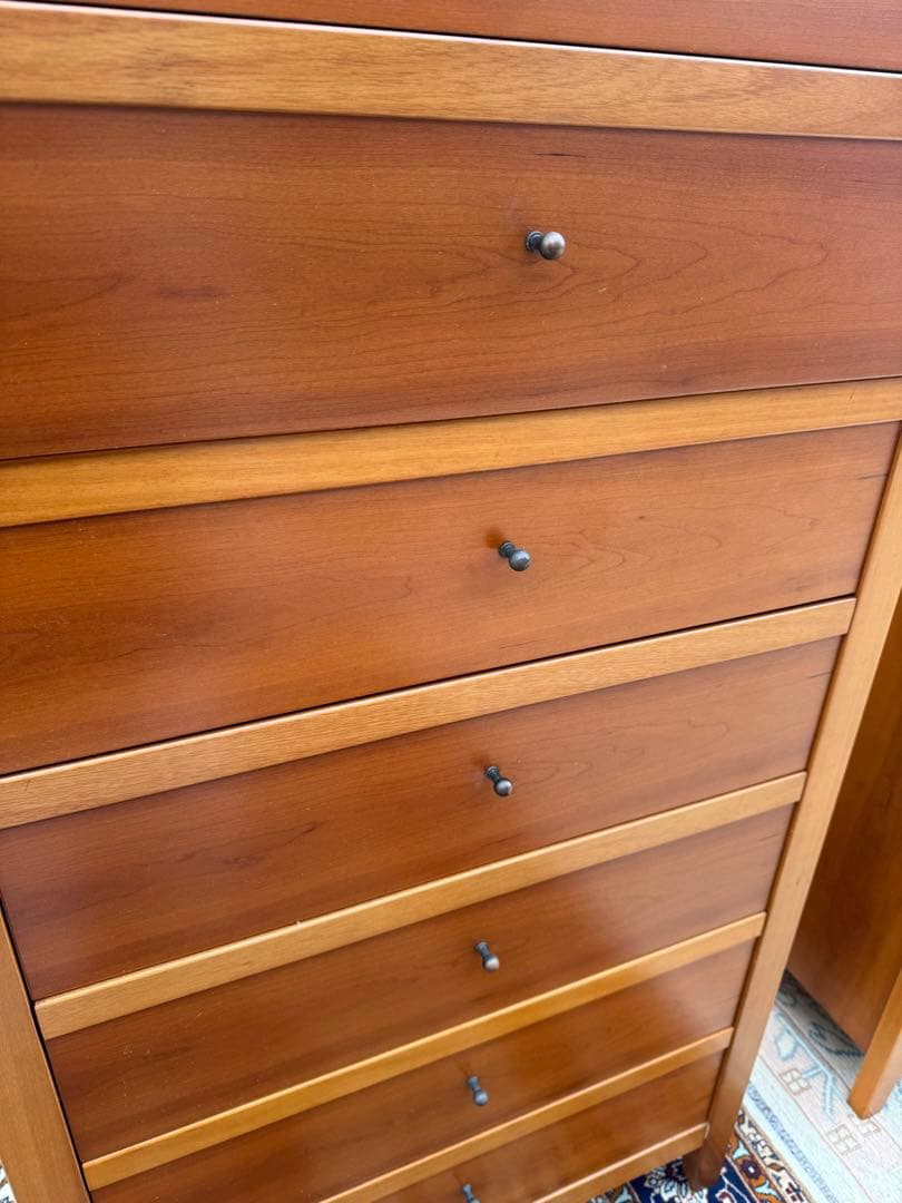 チェリー材 ハイチェスト 8段 ガラス引出し付 北欧モダン