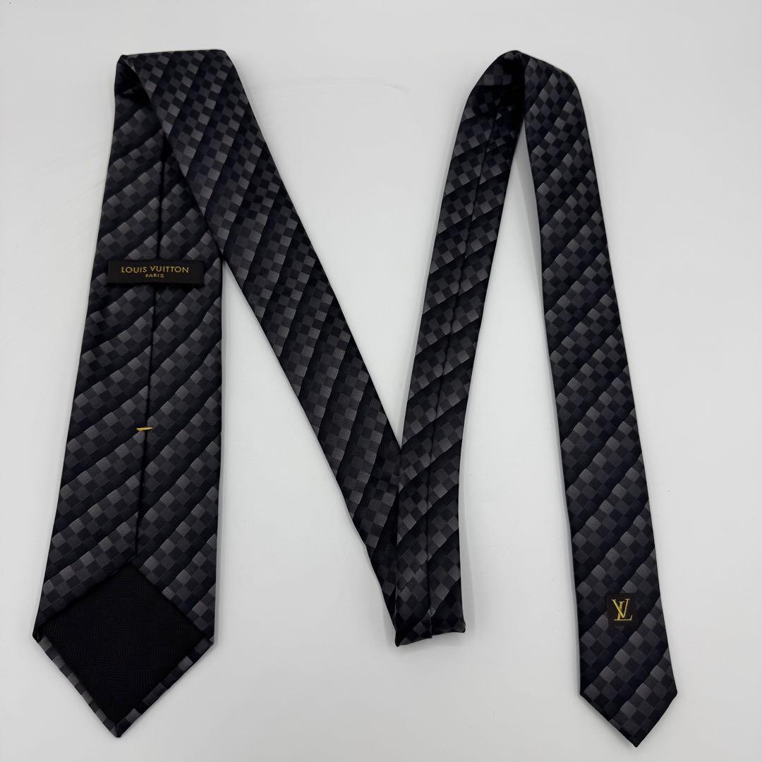 極美品◎ルイヴィトン　ネクタイ　ダミエ　クラヴァット　ストライプ　ジャガード　黒