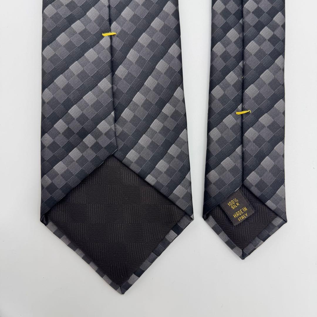 極美品◎ルイヴィトン　ネクタイ　ダミエ　クラヴァット　ストライプ　ジャガード　黒