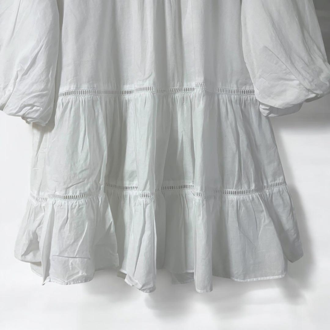 【美品】ボーダーズアットバルコニー バレリーナブラウス ティアード 白 ロゴ