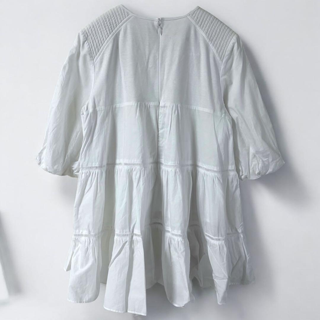 【美品】ボーダーズアットバルコニー バレリーナブラウス ティアード 白 ロゴ