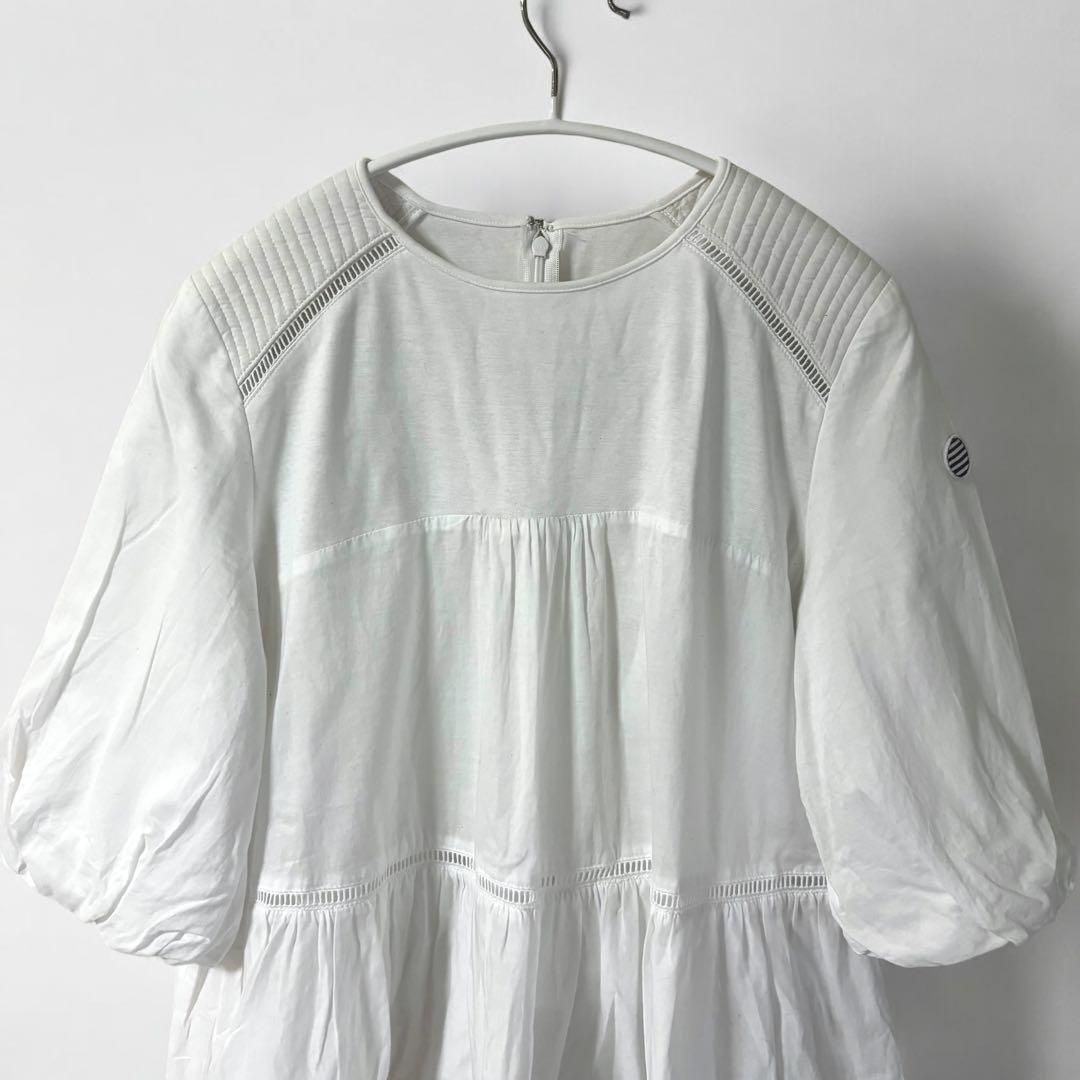 【美品】ボーダーズアットバルコニー バレリーナブラウス ティアード 白 ロゴ