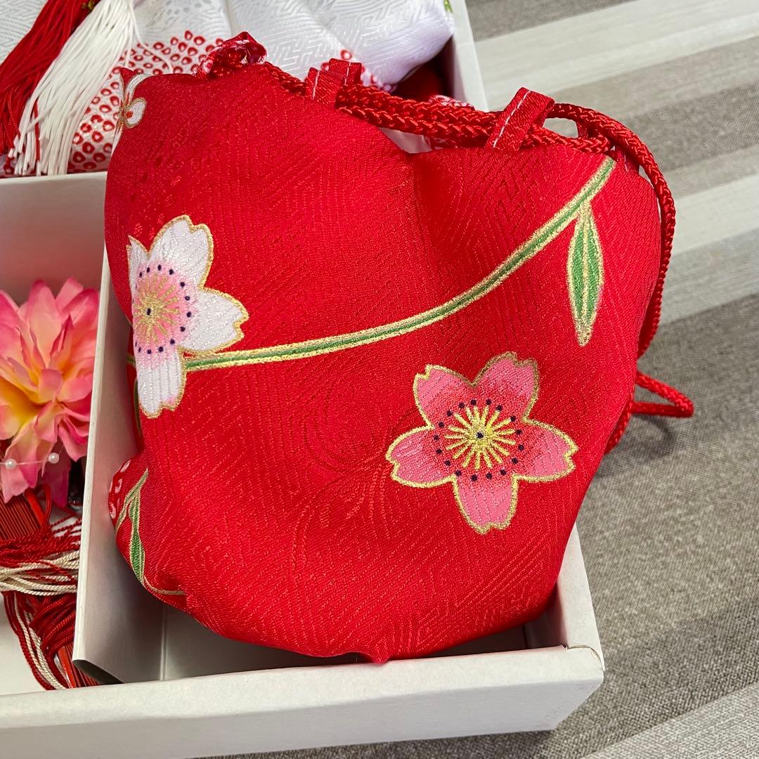 七五三着物被服セット7点 赤白 箱付