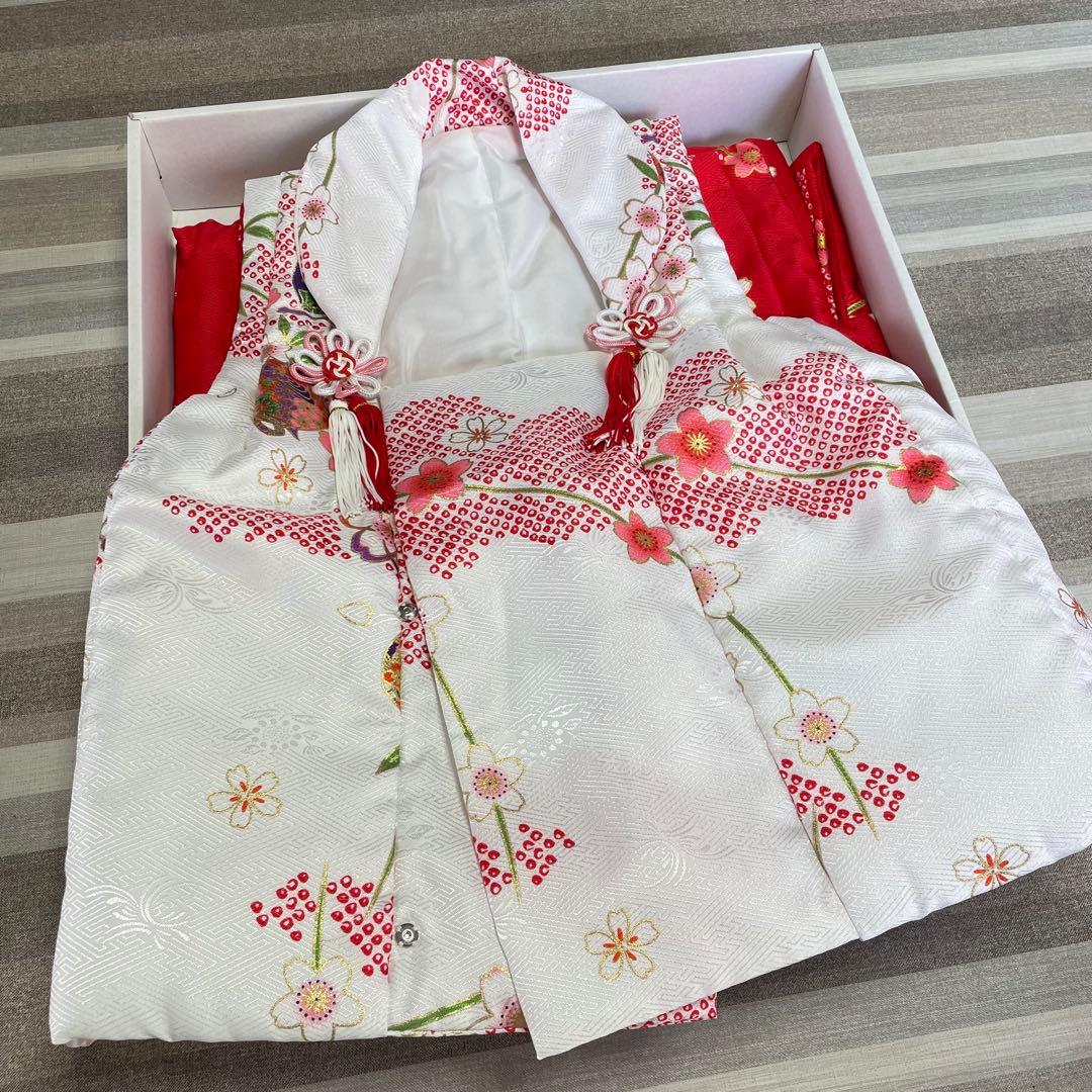 七五三着物被服セット7点 赤白 箱付