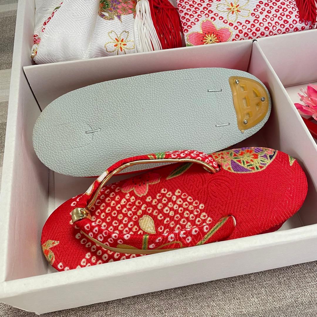 七五三着物被服セット7点 赤白 箱付