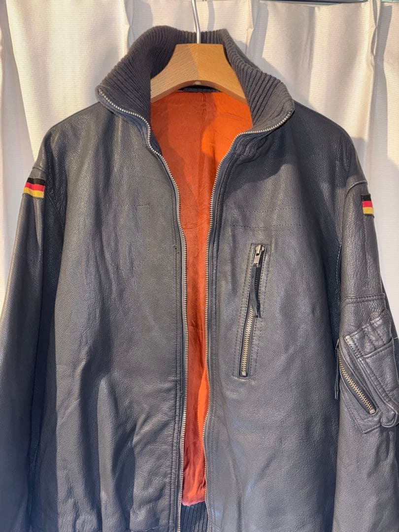 90s ドイツ軍 官給品 実物 空軍 レザー フライトジャケット 186/100