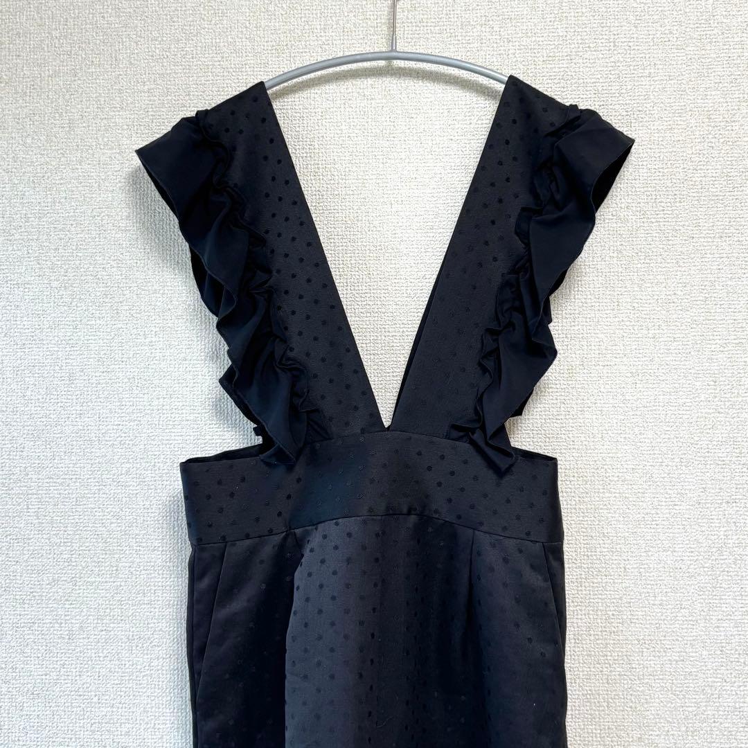 【美品】 Feroux 洗える フリルショルダードット サロペット