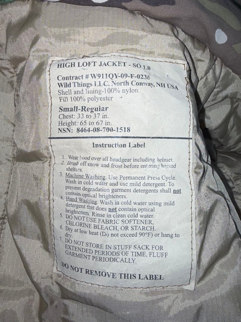 個人装備 Wild Things Tactical High Loft Jacket