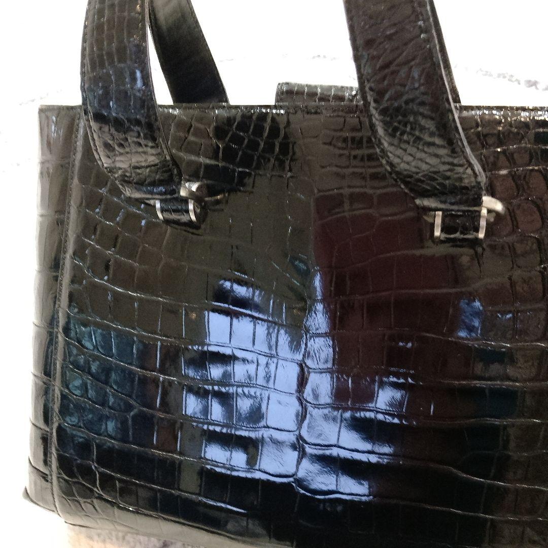 しずえ！極美品❣️高級クロコダイルシャイニング加工トートバック＆ピンク小紋