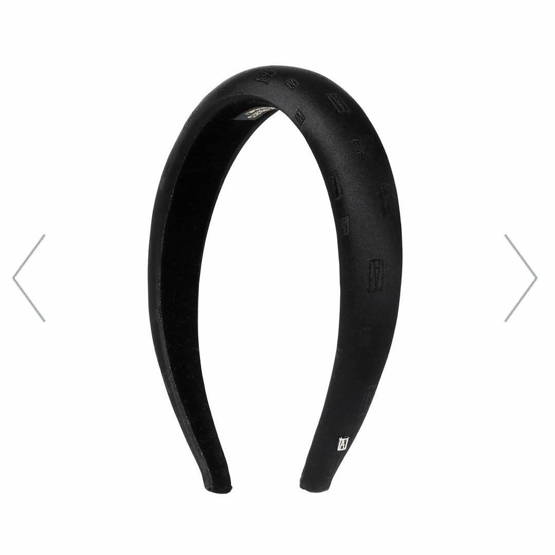 【美品】アレクサンドルドゥパリ　サテン　カチューシャ　ブラック　ロゴ