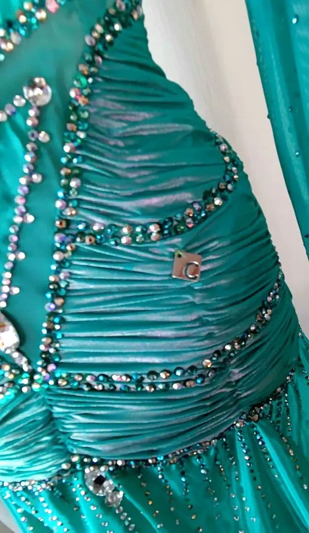 社交ダンスドレス！英国CHRISANNE 製オーストリッチ ターコイズグリーン！