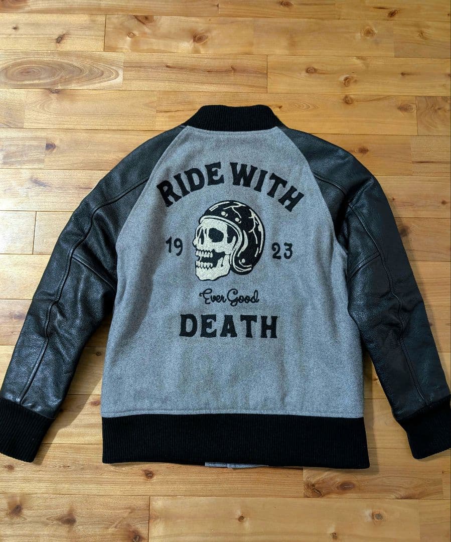 美品 スカルワークス　牛革　スタジャン　河内鉄生着用　背面ビックロゴ刺繍 貴重色