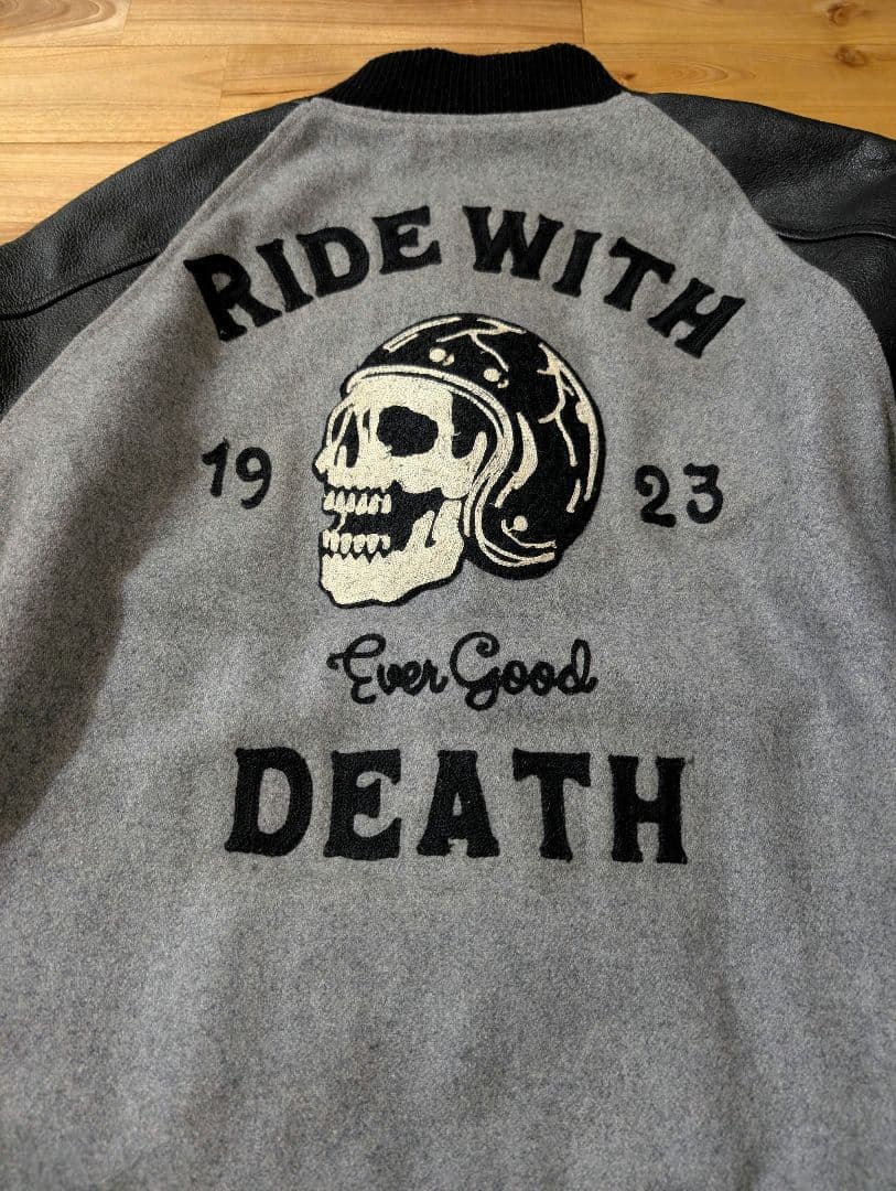 美品 スカルワークス　牛革　スタジャン　河内鉄生着用　背面ビックロゴ刺繍 貴重色