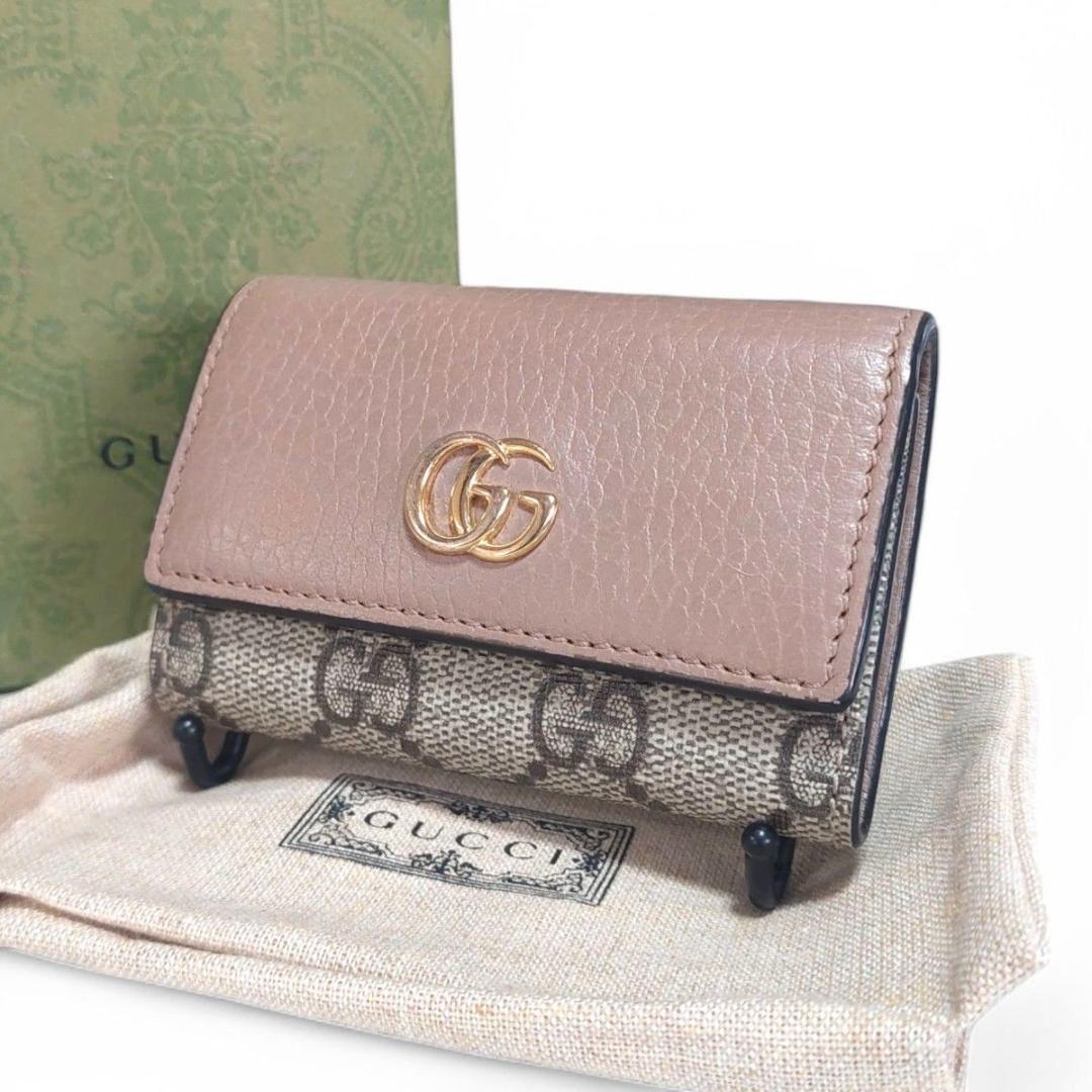 美品 グッチ キーケース 6連 GG マーモント GGスプリーム ダスティピンク
