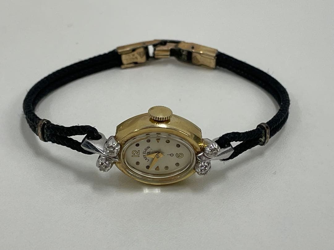 14K製 ダイヤ付き LADY ELGIN アンティーク 手巻き時計 可動