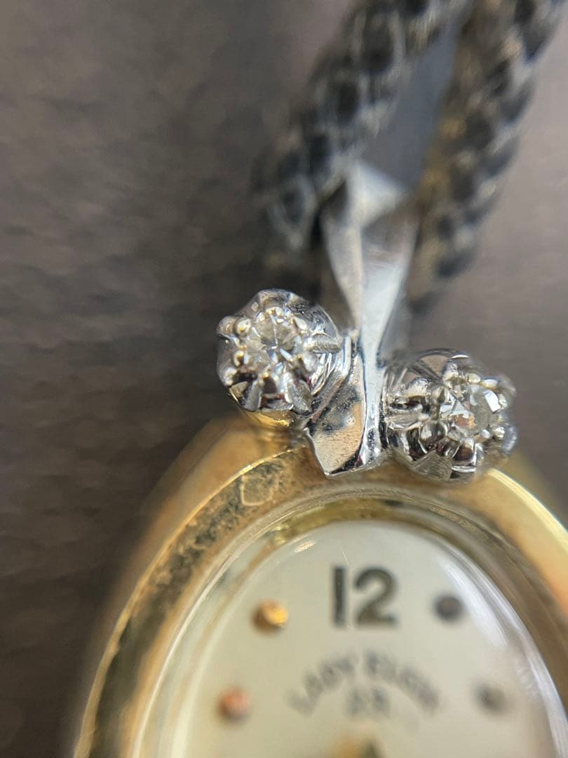 14K製 ダイヤ付き LADY ELGIN アンティーク 手巻き時計 可動