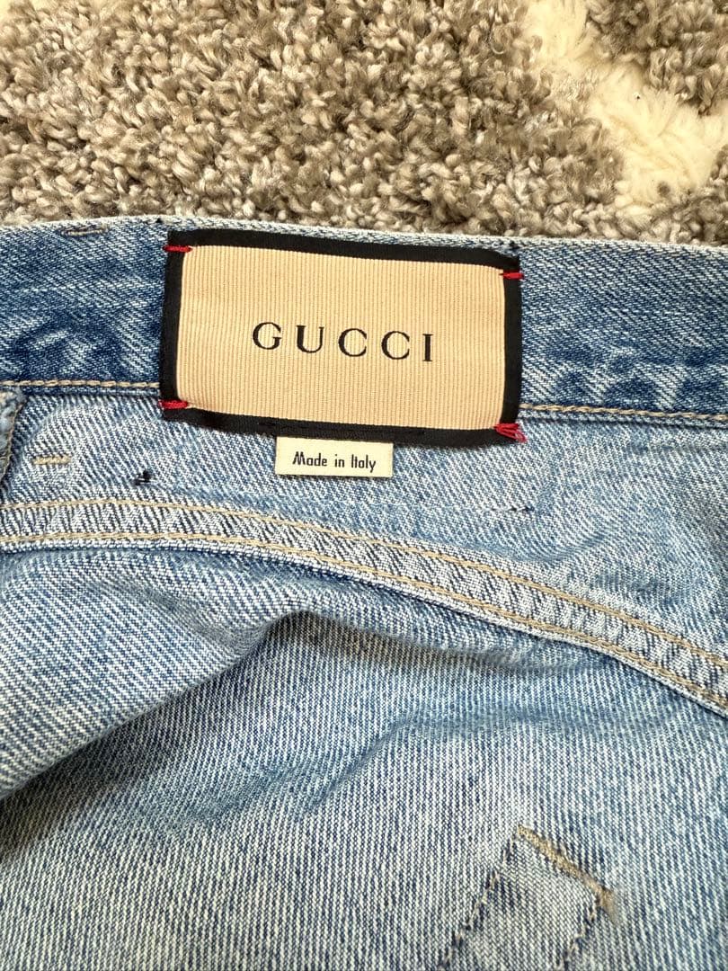 GUCCI デニムショートパンツ ライトブルー ネコちゃん 24インチ XS