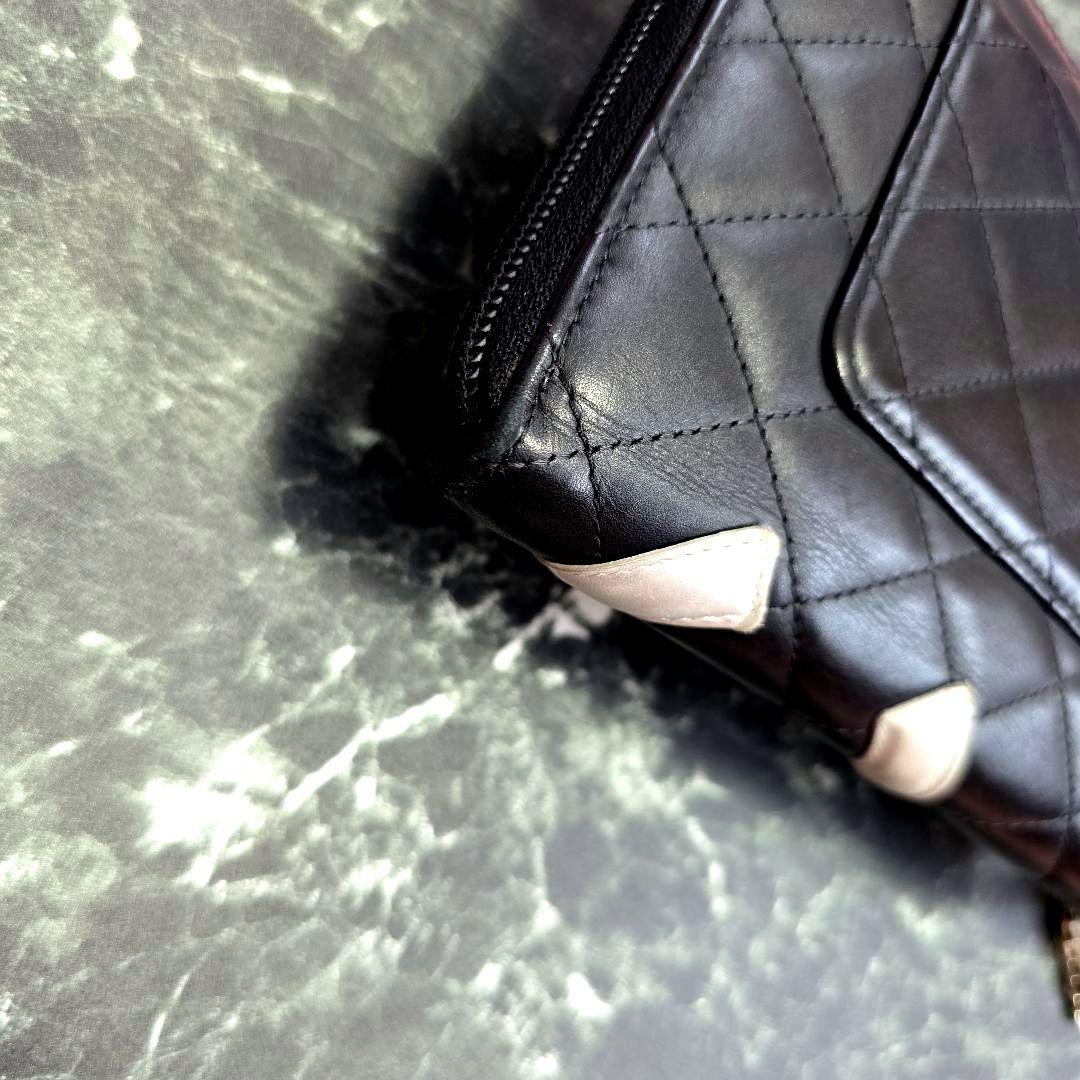 極美品CHANEL オーガナイザーカンボンライン長財布 黒 シルバー　ココマーク