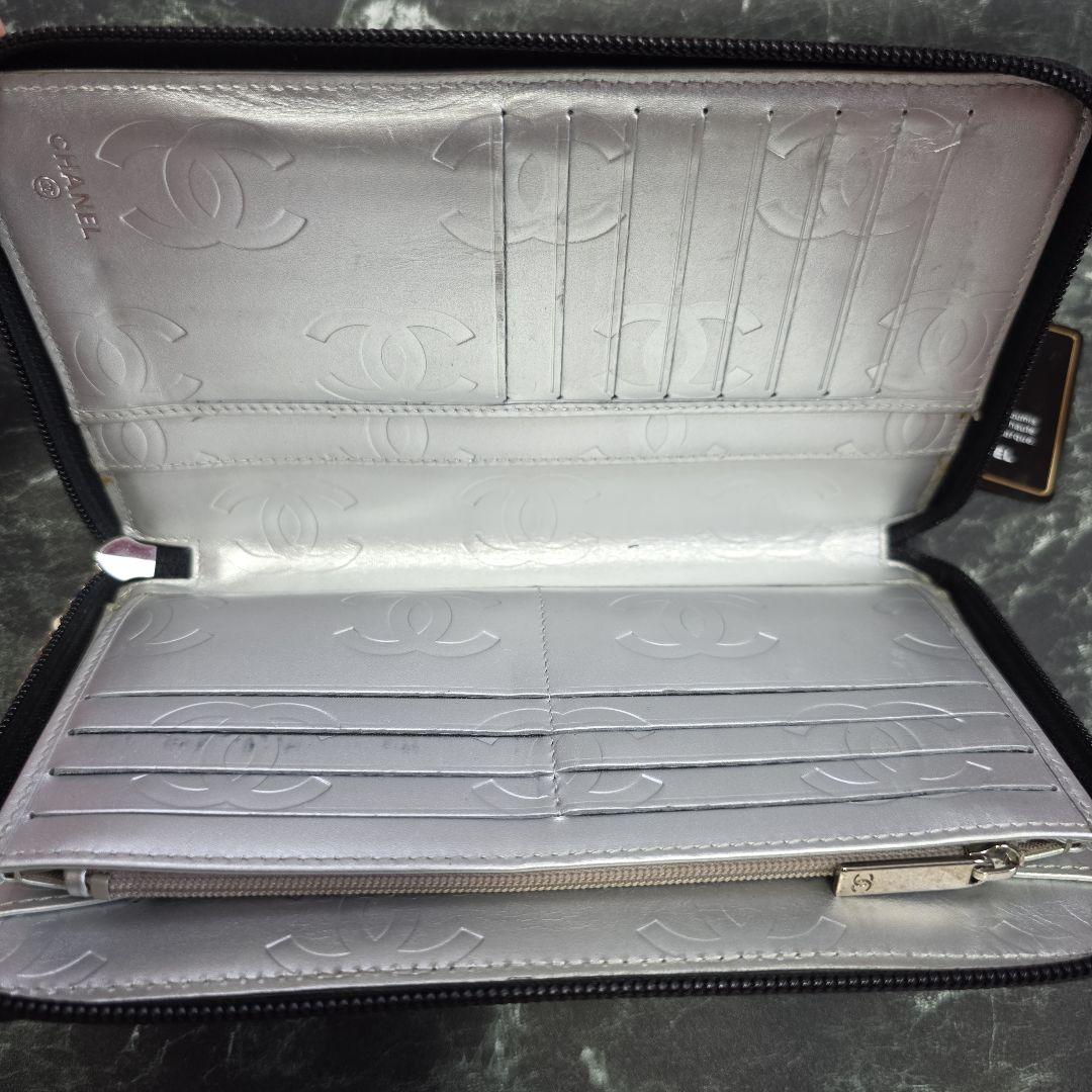 極美品CHANEL オーガナイザーカンボンライン長財布 黒 シルバー　ココマーク
