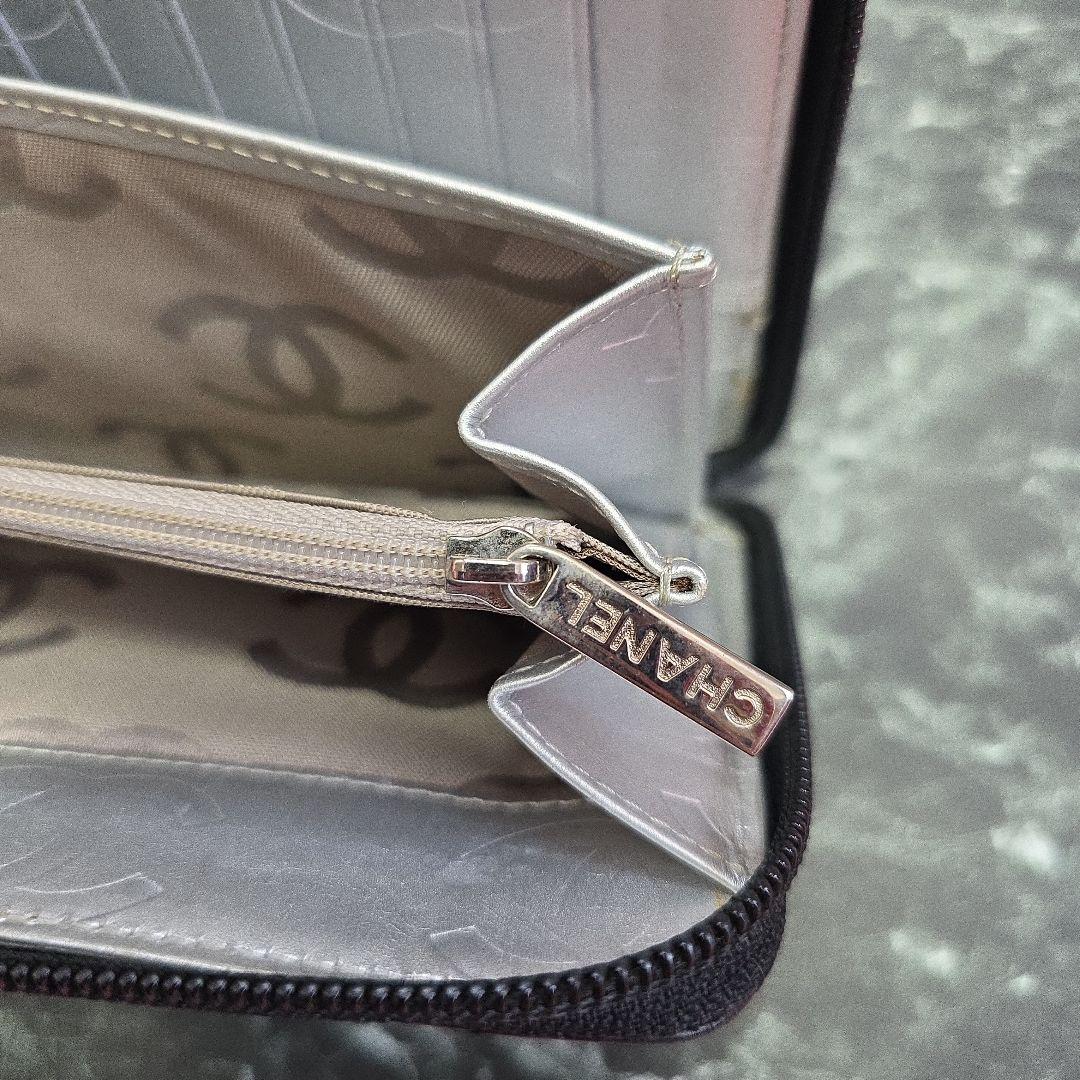 極美品CHANEL オーガナイザーカンボンライン長財布 黒 シルバー　ココマーク